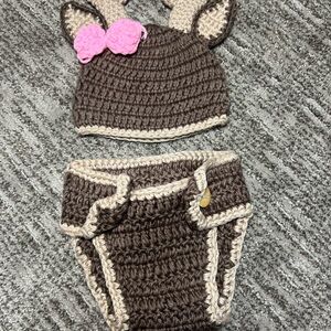 Brown and Cream Crochet baby girl deer outfit